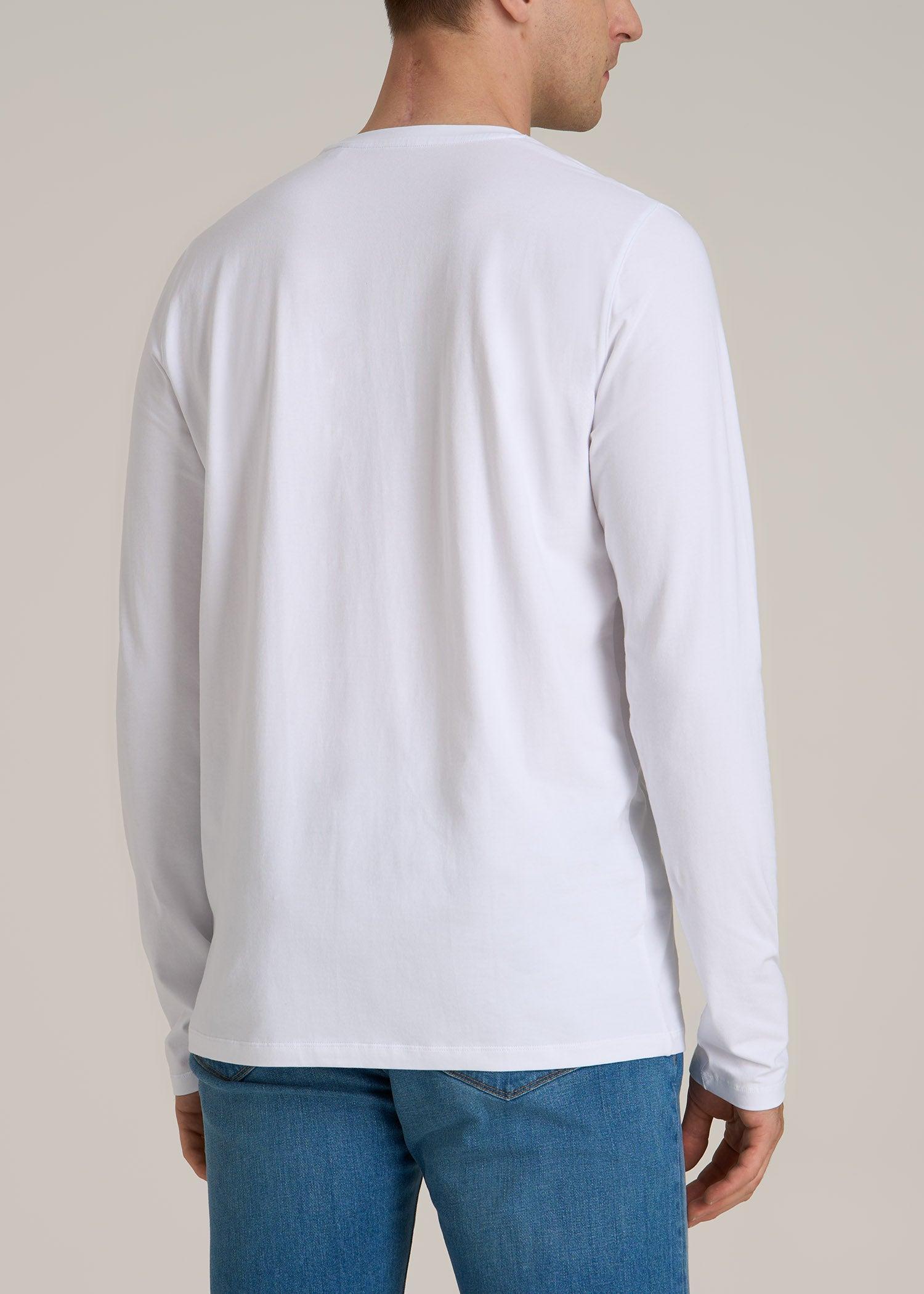 MODERN-FIT Stretch Cotton Long Sleeve Tall Men's Tee in White Male Product Image