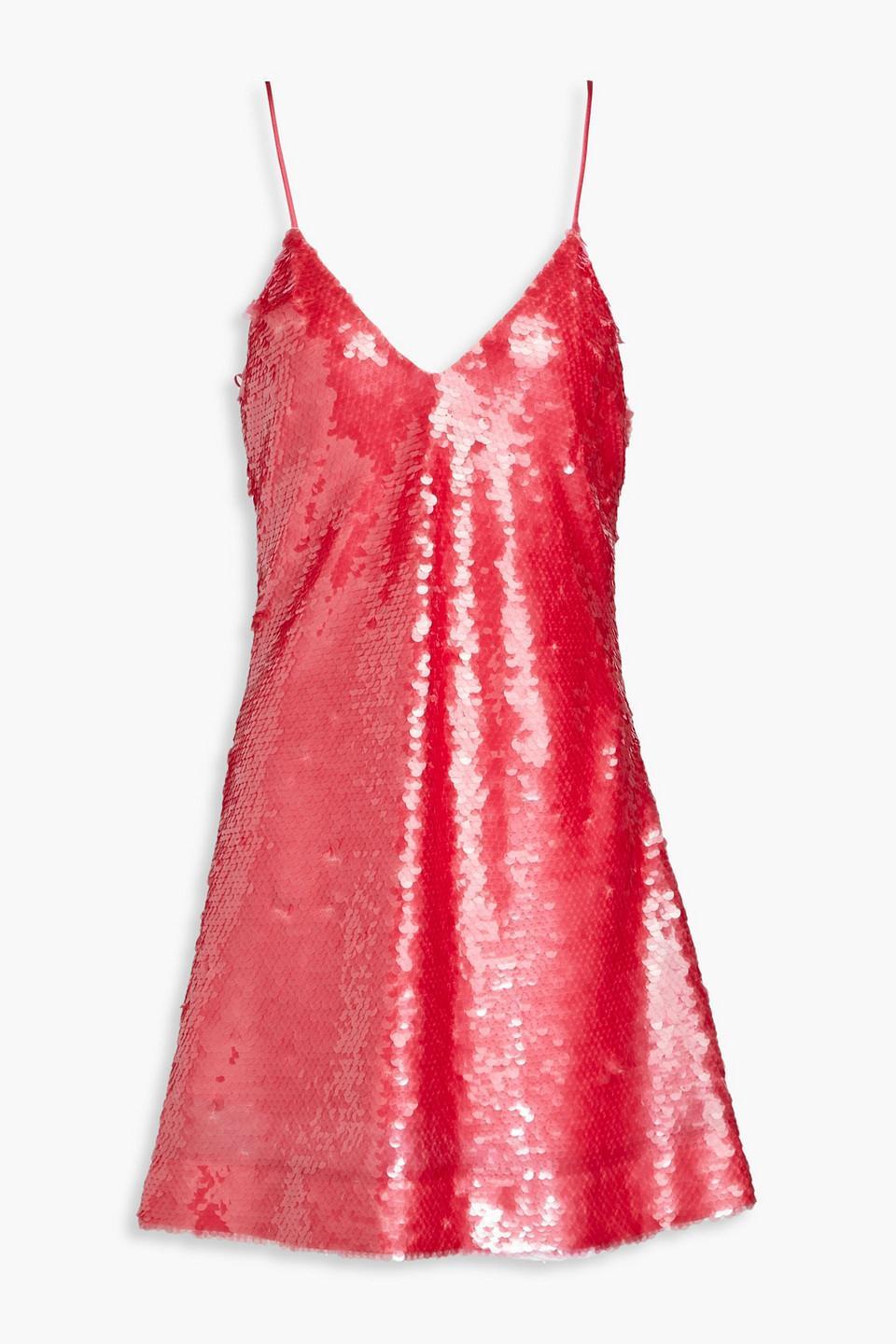 Sequined Tulle Mini Slip Dress In Pink product image