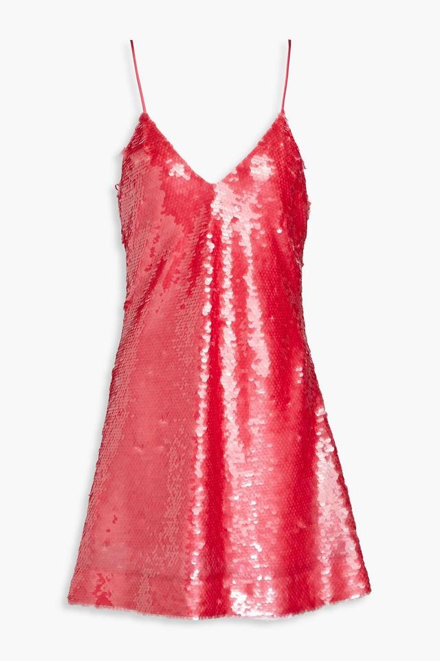 Sequined Tulle Mini Slip Dress In Pink Product Image