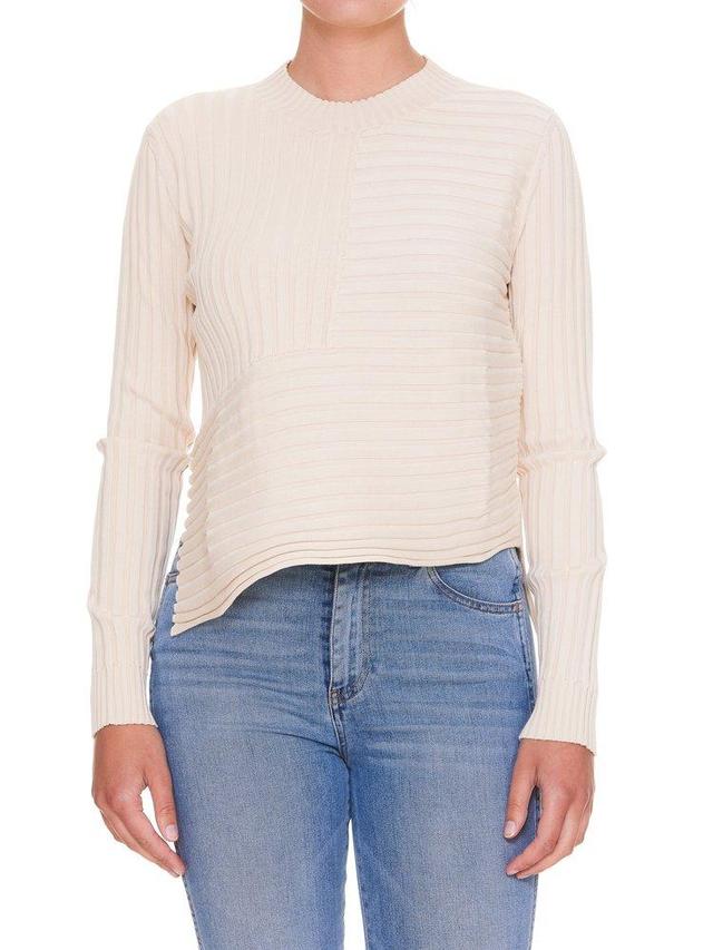 Asymmetrical Ribbed Sweater In Beige Product Image