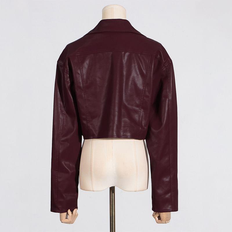 Faux Leather Button-Up Jacket Product Image