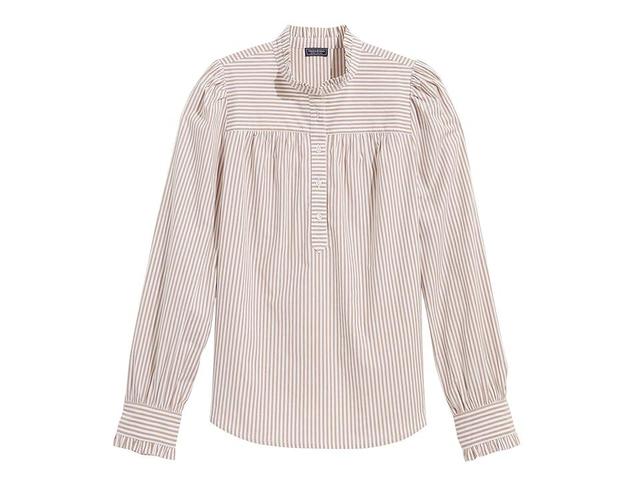 Vineyard Vines Poplin Ruffle Collar Popover (Feeder/Khaki/White) Women's Clothing Product Image