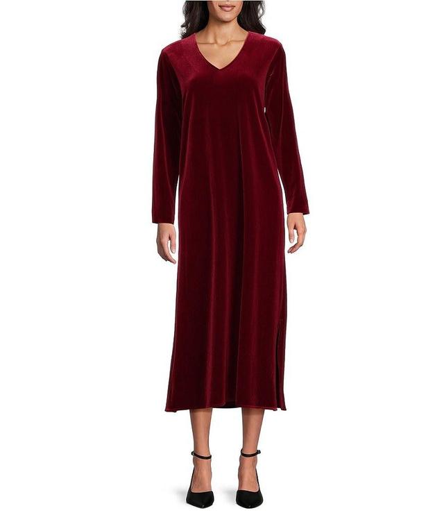 Caroline Rose Stretch Velvet V-Neck Long Sleeve Caftan Maxi Dress Product Image