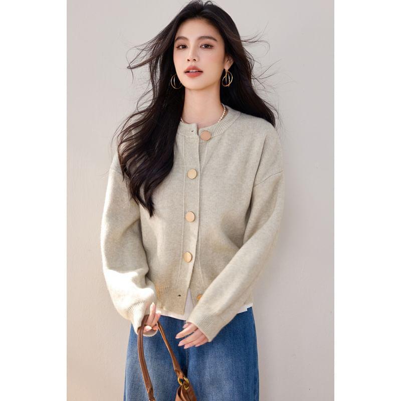 Round Neck Plain Cardigan Product Image