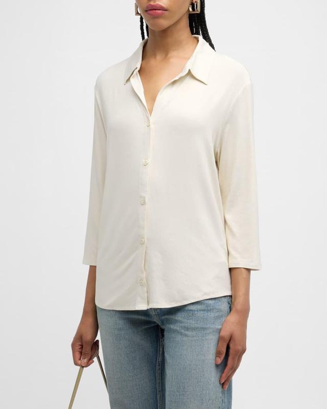 Soft Touch Metallic Button-Front Shirt with Side Slits Product Image