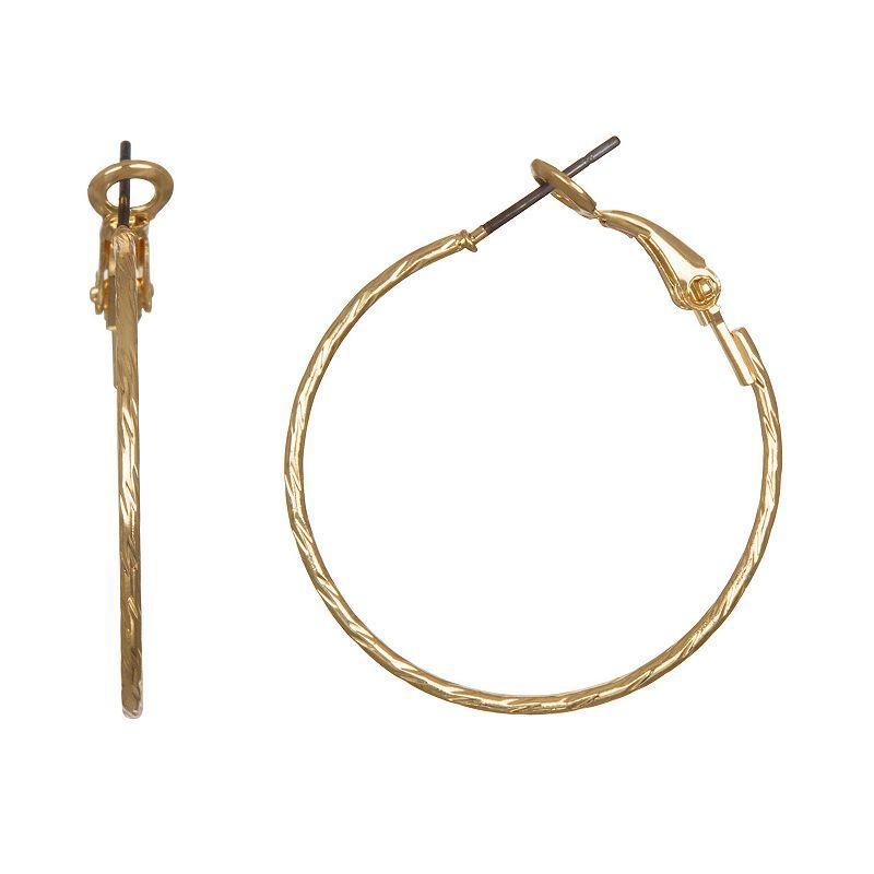 LC Lauren Conrad Textured Thin Hoop Earrings, Womens, Gold Tone Product Image