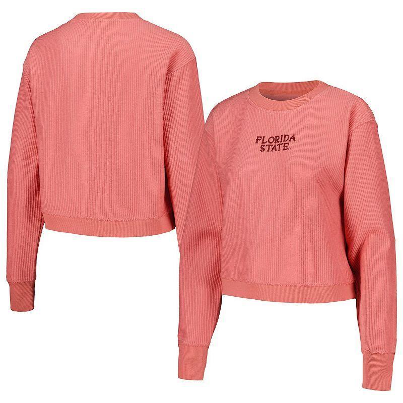 Womens League Collegiate Wear Coral Florida State Seminoles Timber Cropped Pullover Sweatshirt Pink Product Image