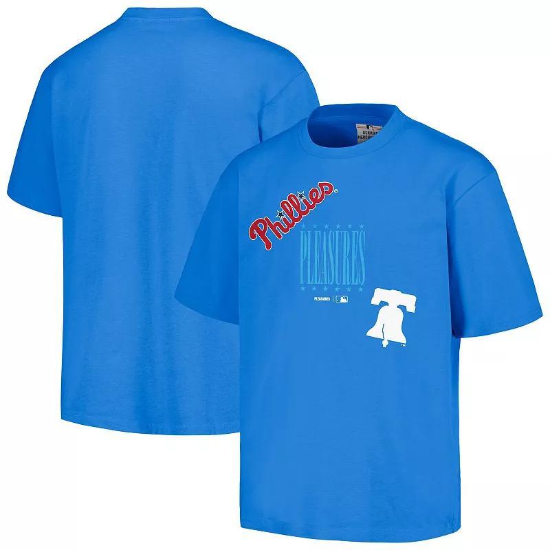 Mens PLEASURES Royal Philadelphia Phillies Repurpose T-Shirt Product Image