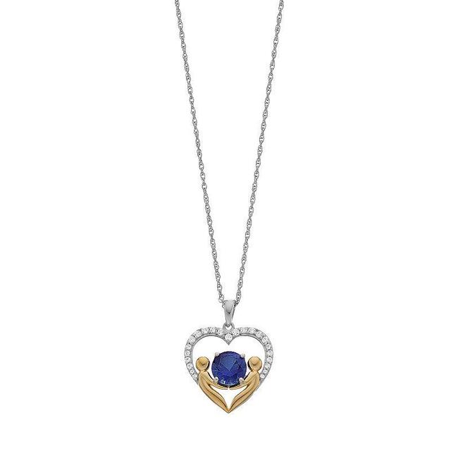 Two Tone Sterling Silver Lab-Created Ceylon Sapphire & Lab-Created White Sapphire Heart Pendant Necklace, Womens Blue Product Image