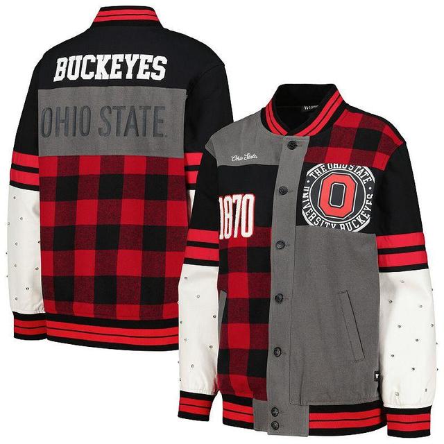 Womens The Wild Collective Ohio State Buckeyes Multi Vintage Button-Up Bomber Jacket Product Image