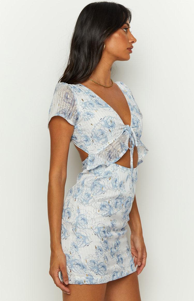 Santorini Nights Blue Floral Mini Dress Product Image