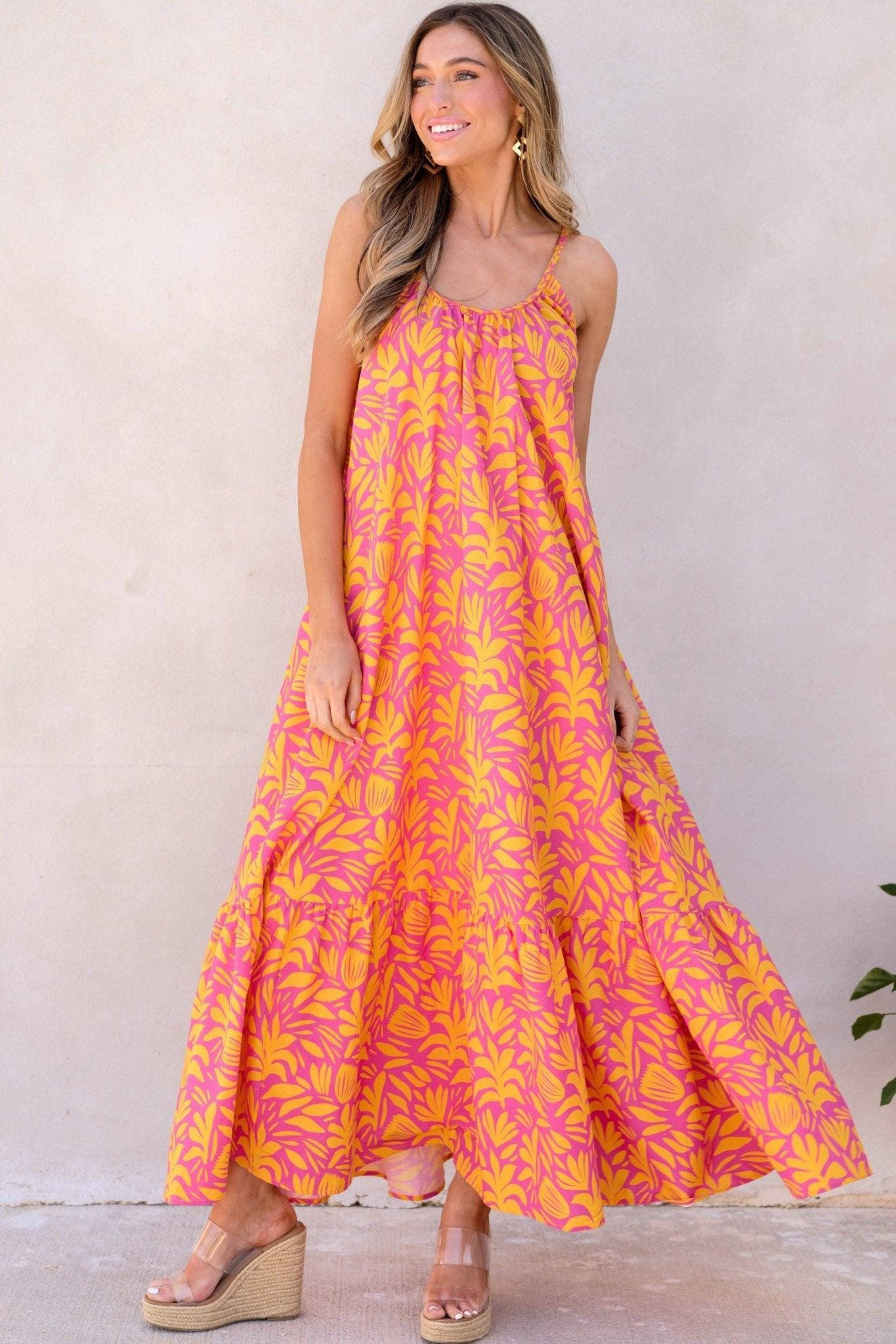 Palms Away The Game Is On Pink Multi Print Maxi Dress Product Image