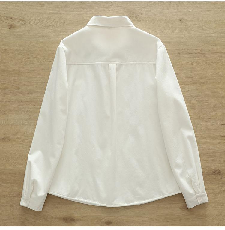 Long Sleeve Collared Floral Embroidered Shirt Product Image