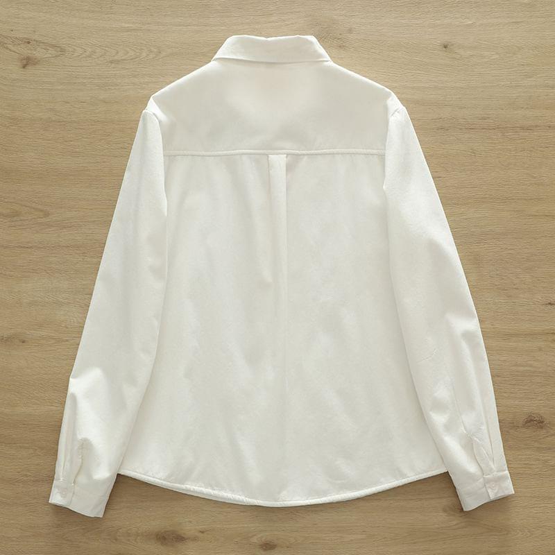 Long Sleeve Collared Floral Embroidered Shirt Product Image