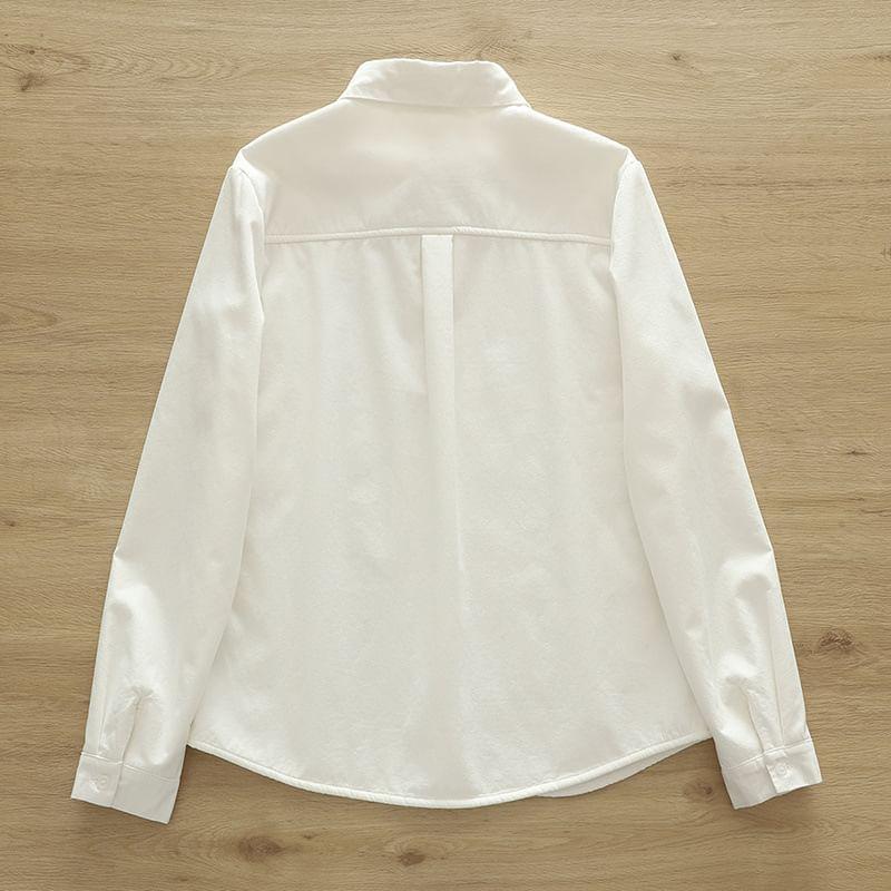 Long Sleeve Collared Floral Embroidered Shirt Product Image