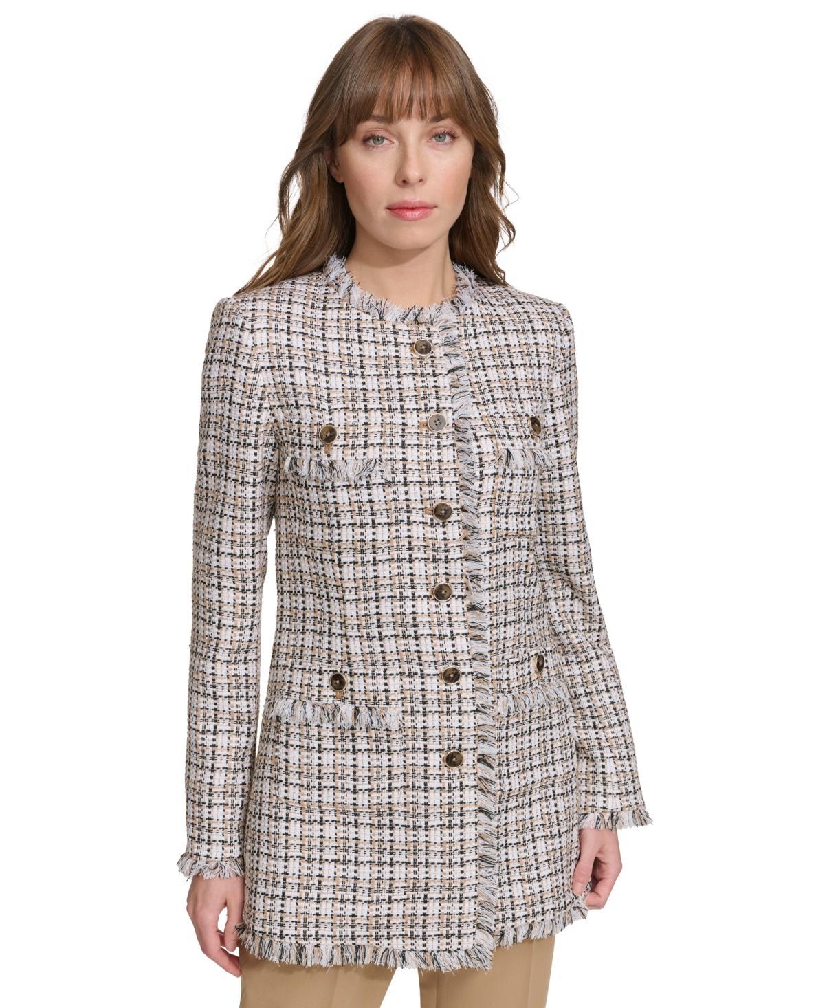 Tommy Hilfiger Womens Tweed Fringe-Trimmed Button-Down Jacket Product Image