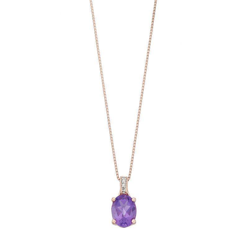 Gemminded 14k Rose Gold Over Silver Amethyst & Diamond Accent Oval Pendant Necklace, Womens Pink Tone Product Image