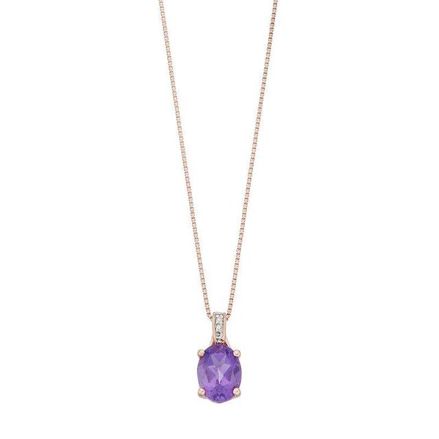 Gemminded 14k Rose Gold Over Silver Amethyst & Diamond Accent Oval Pendant Necklace, Womens Pink Tone Product Image