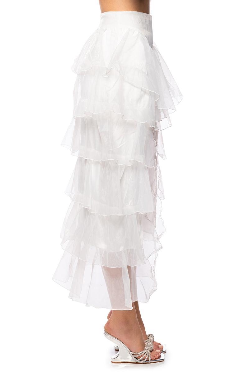 ONCE UPON A DREAM RUFFLE MAXI SKIRT IN WHITE Product Image