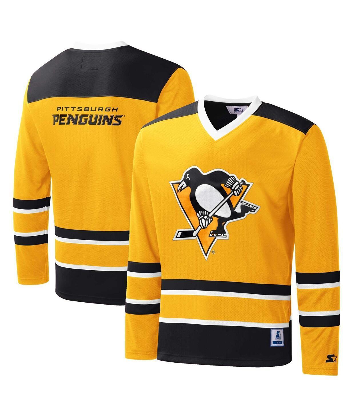 Mens Starter Gold Pittsburgh Penguins Cross Check Jersey V-Neck Long Sleeve T-shirt - Gold Product Image