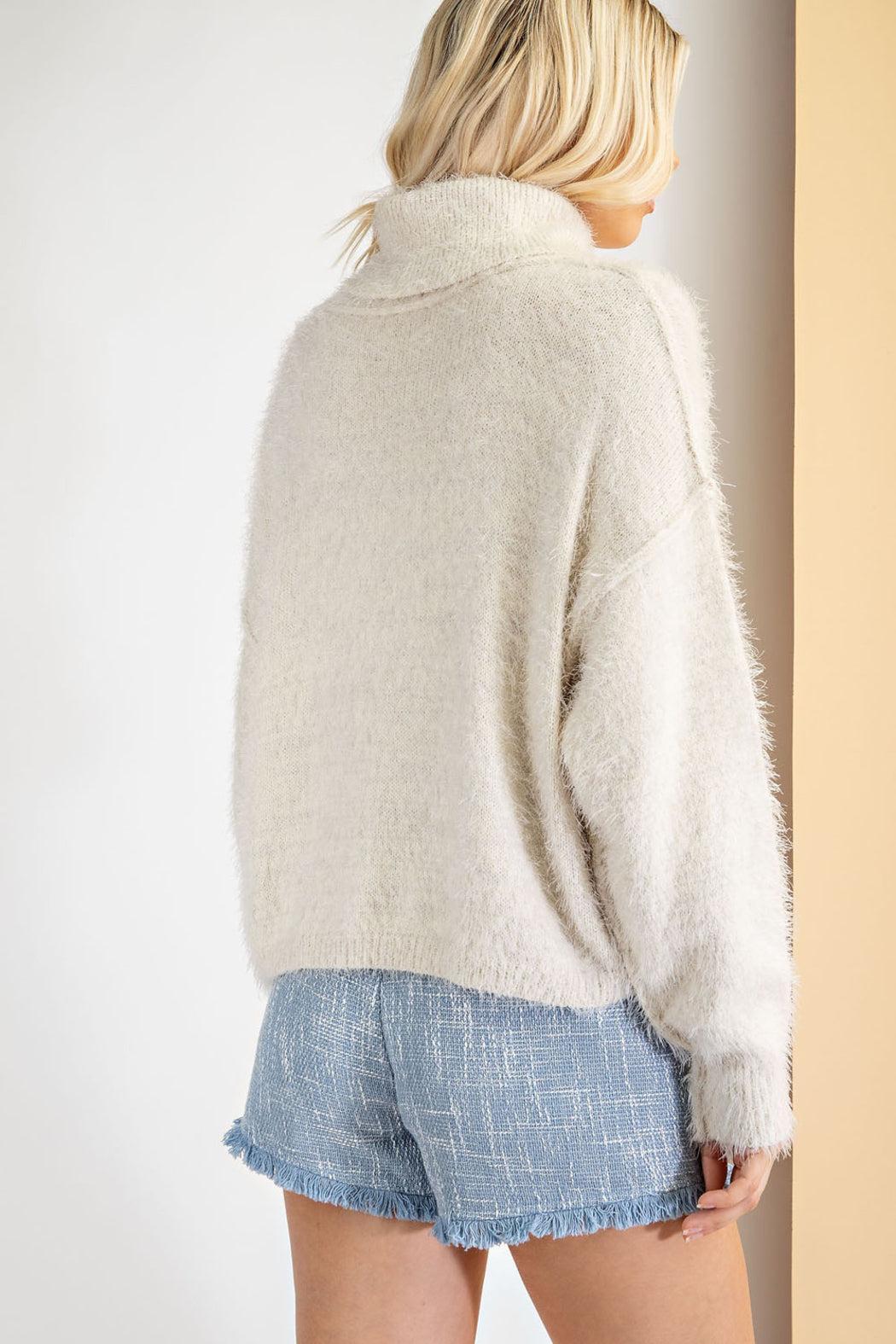 Fuzzy Knit Turtleneck Sweater Product Image