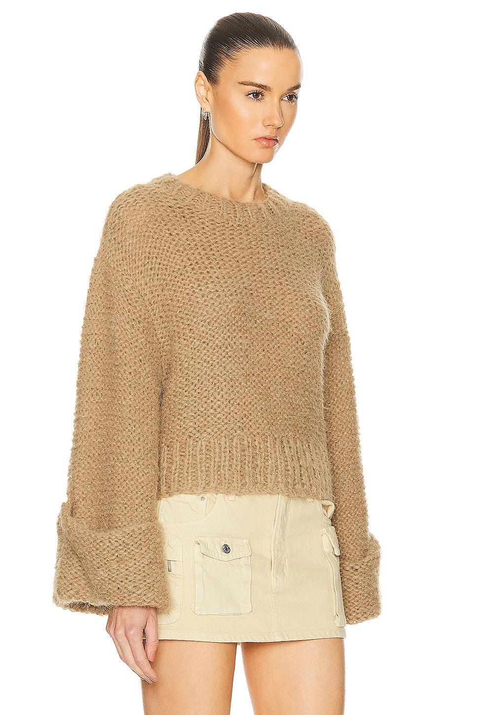 GRLFRND Open Stitch Knit Sweater in Khaki - Tan. Size M (also in S, XS). Product Image