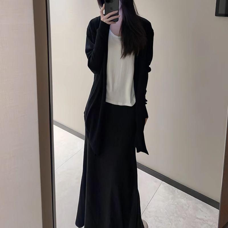 High Waist Plain Midi Mermaid Skirt Product Image