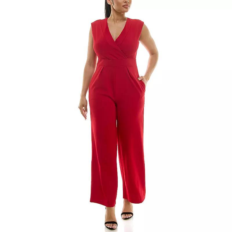 Womens Nina Leonard Surplice Jumpsuit Black Product Image