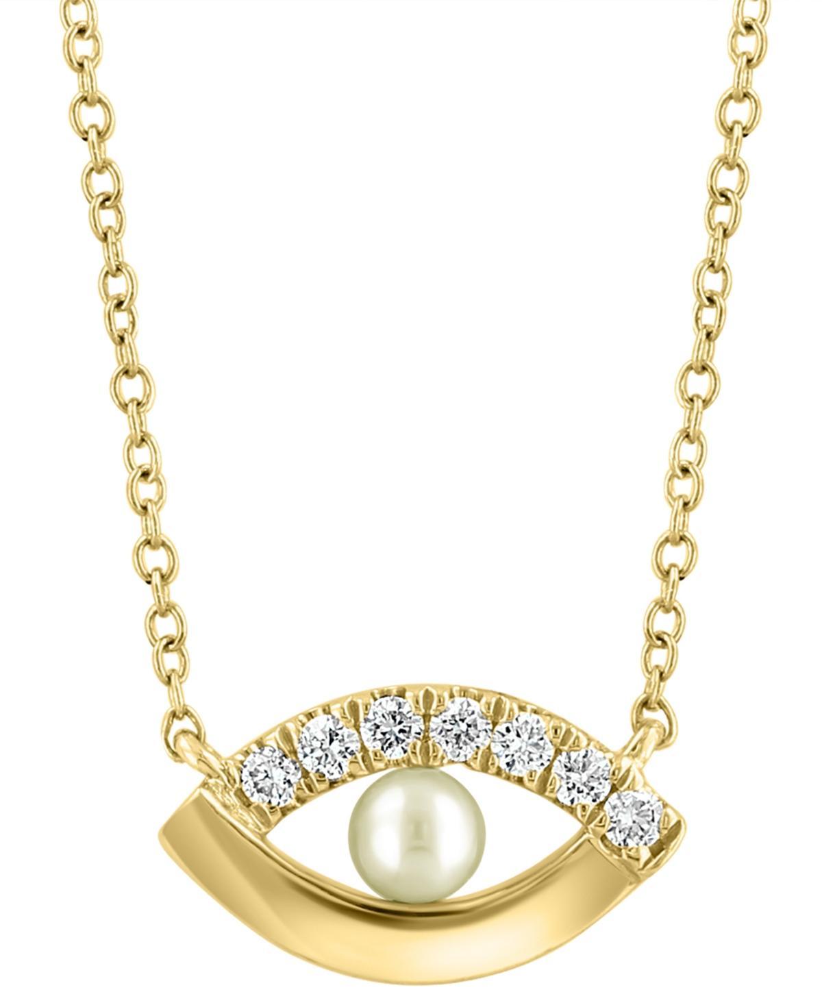 Womens 14K Yellow Gold, 3MM Freshwater Pearl, & 0.07 TCW Diamond Evil Eye Pendant Necklace Product Image