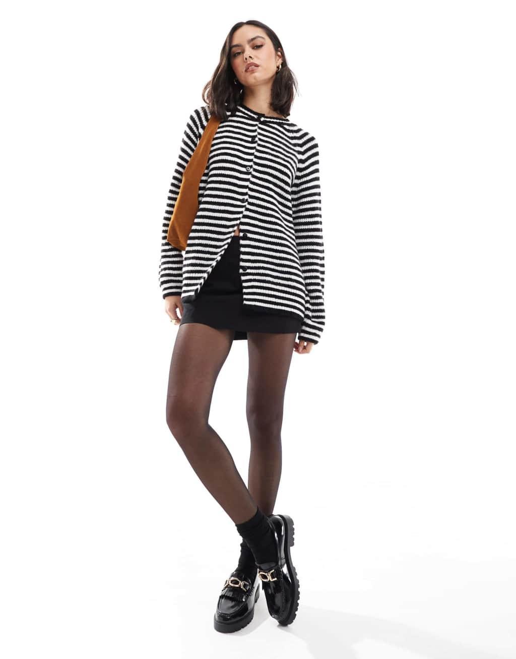 ASOS DESIGN knit raglan cardigan in black stripe Product Image