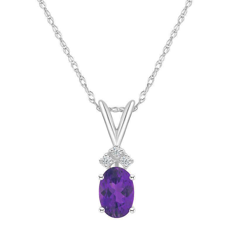 Celebration Gems 14k White Gold Gemstone & Diamond Accent Pendant Necklace, Womens Purple Product Image