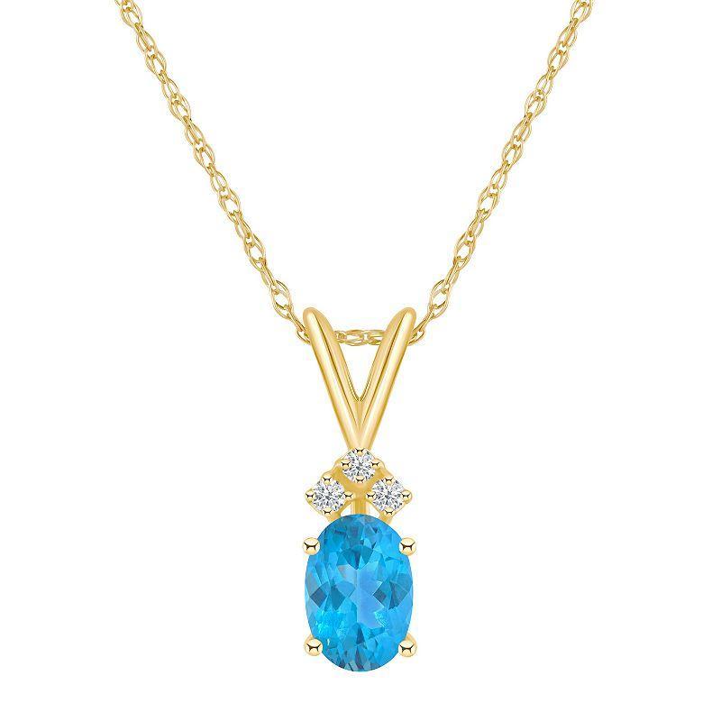 Belk & Co 14K Gold 7X5 Oval Blue Topaz Diamond Accent Pendant Product Image