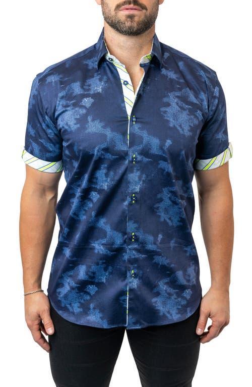 Maceoo Galileo Nightsky Navy Contemporary Fit Short Sleeve Button-Up Shirt Product Image