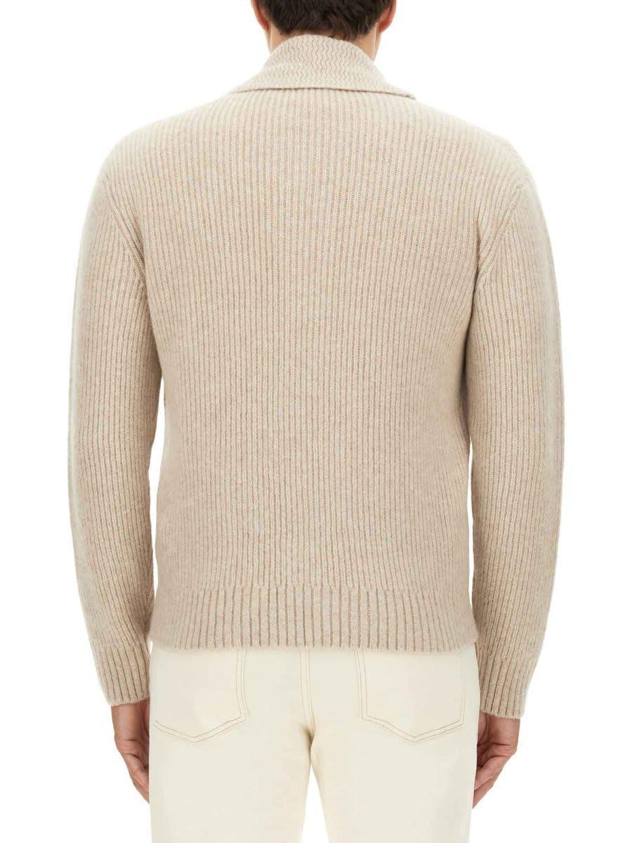 TOM FORD Shawl-collar Ribbed Cashmere And Silk-blend Cardigan In Beige Product Image