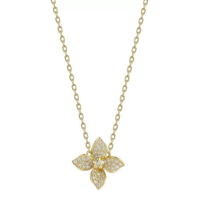 Sunkissed Sterling 14k Gold Over Silver Cubic Zirconia Clover Necklace, Womens Gold Tone Product Image