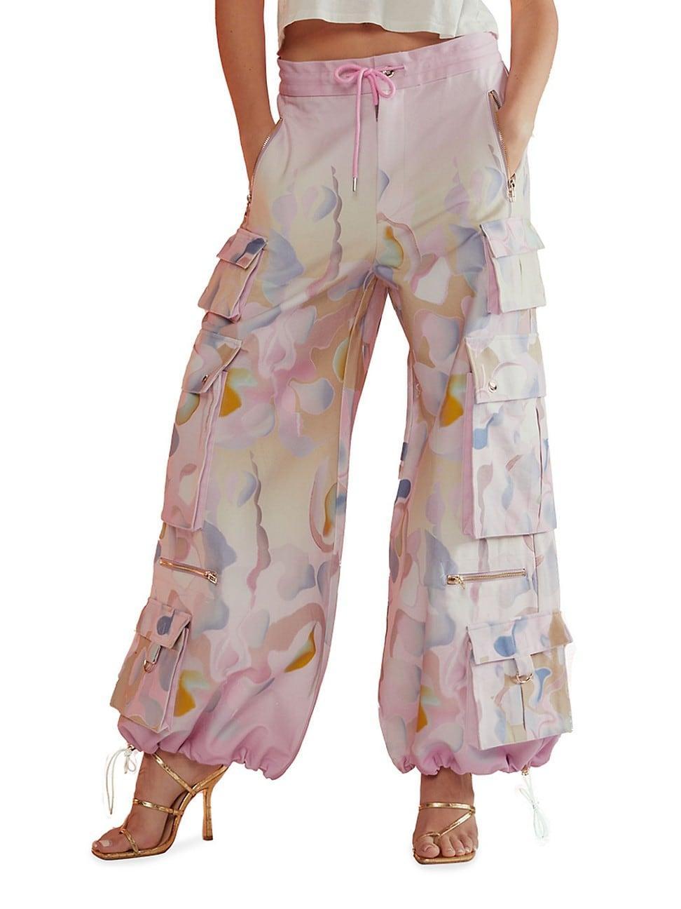 Womens Printed Cotton Twill Cargo Pants Product Image