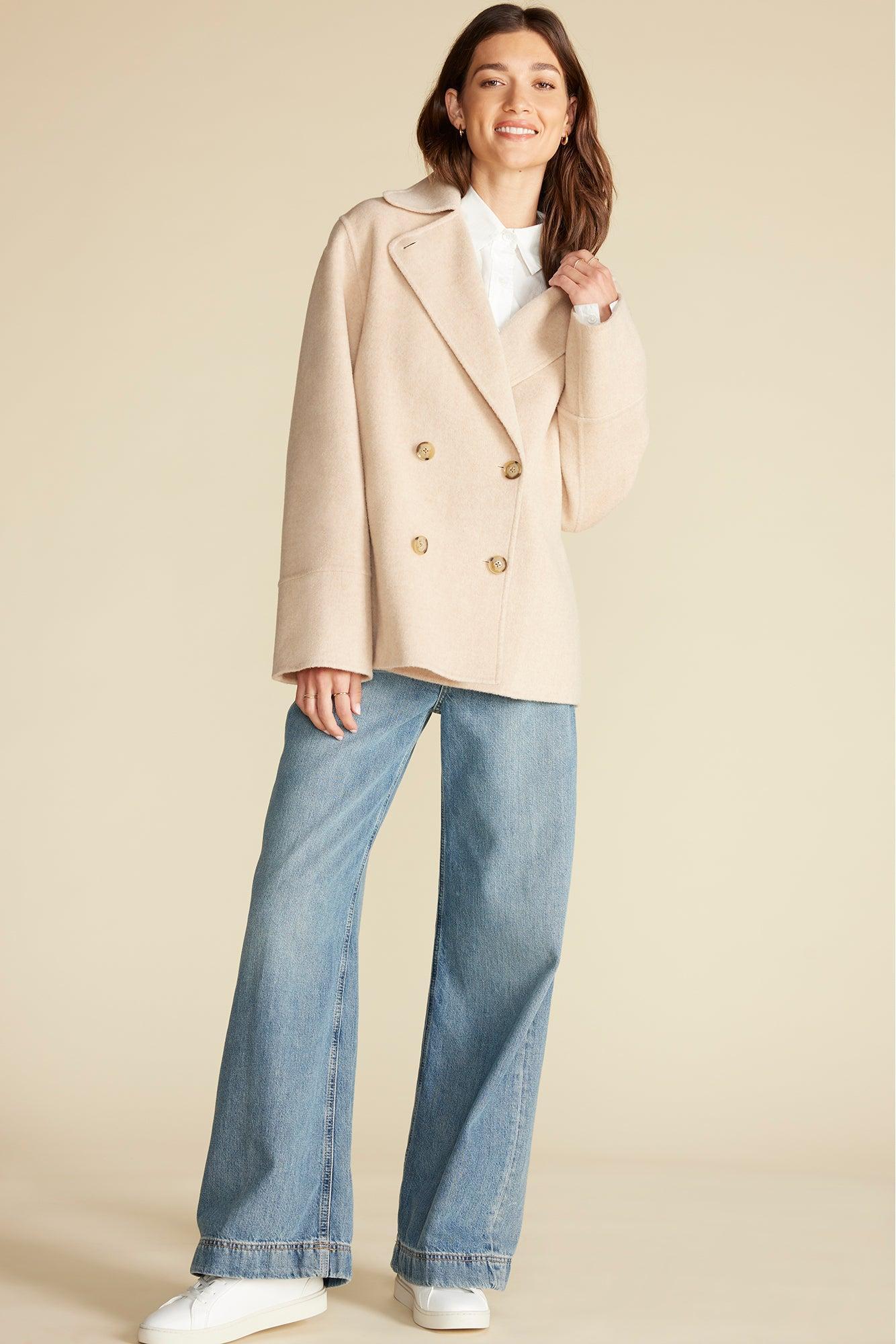 Marcel Wool Pea Coat - Oat Product Image