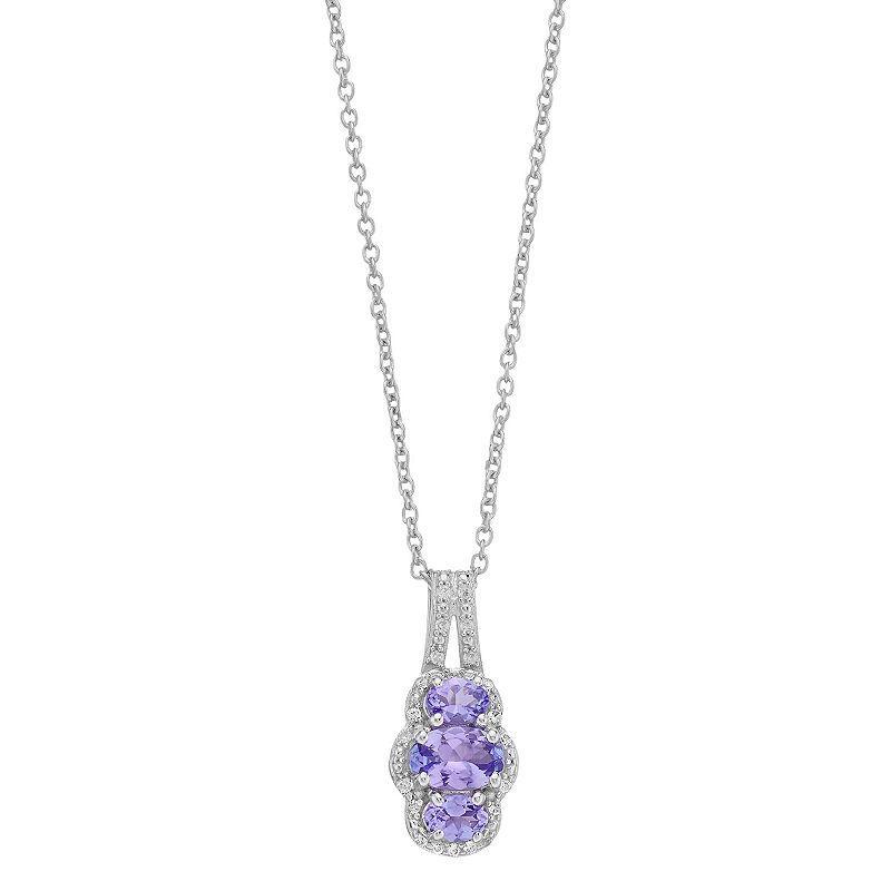 Sterling Silver Oval Tanzanite & White Zircon Pendant Necklace, Womens Product Image