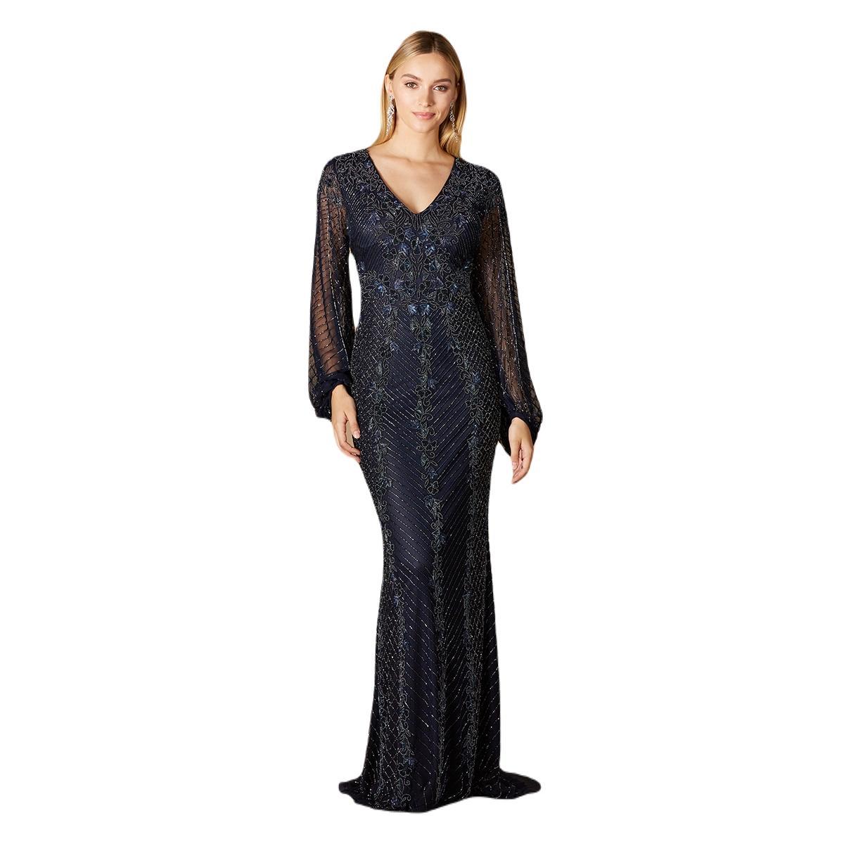 Womens Long Sleeve Beaded Gown Product Image