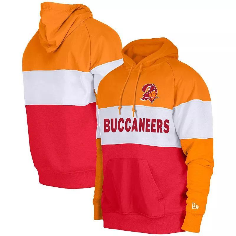 Mens New Era Red and Orange Tampa Bay Buccaneers Colorblock Throwback Pullover Hoodie - Red Product Image