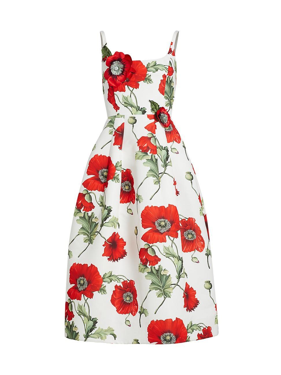 Womens Poppies Silk Faille Midi-Dress Product Image