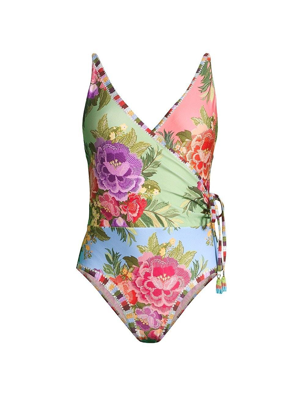 Womens Flower Scarves One-Piece Swimsuit Product Image