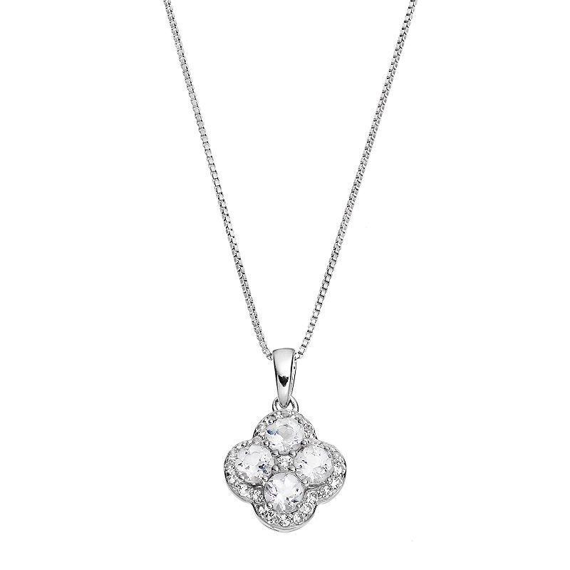 Gemminded Sterling Silver White Topaz Flower Pendant Necklace, Womens Product Image