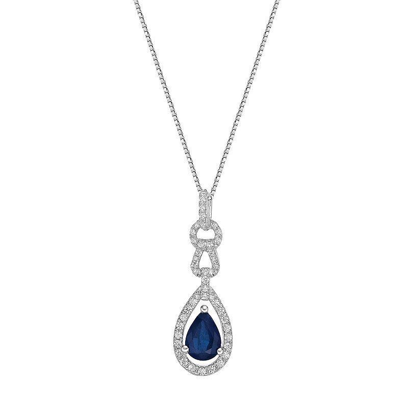 Gemminded 10k White Gold Sapphire & 1/4 Carat T.W. Diamond Pendant Necklace, Womens Blue Product Image