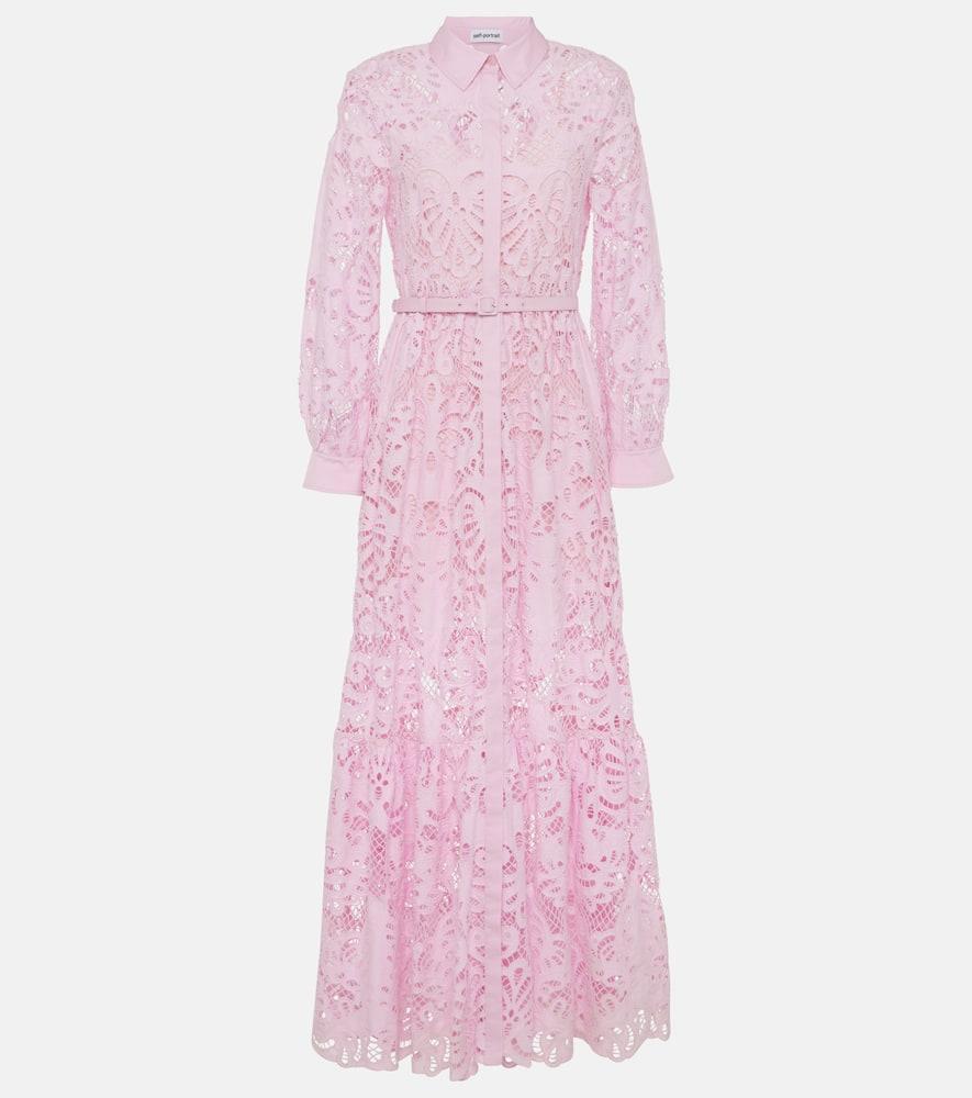 Cotton Lace Shirt Dress In Pink Product Image