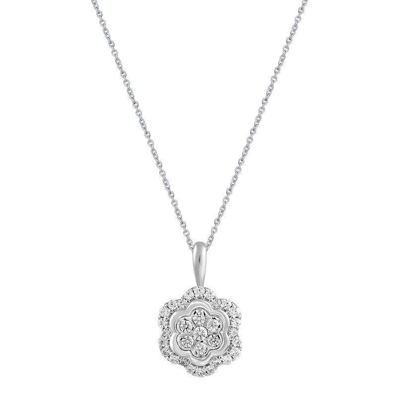 Royal Aura Sterling Silver 1/4 Carat T.W. Diamond Floral Cluster Pendant Necklace, Womens Product Image