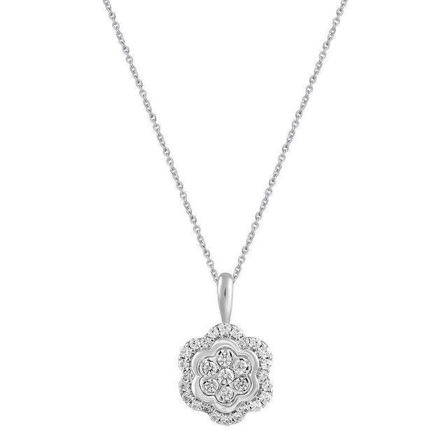 Royal Aura Sterling Silver 1/4 Carat T.W. Diamond Floral Cluster Pendant Necklace, Womens Product Image