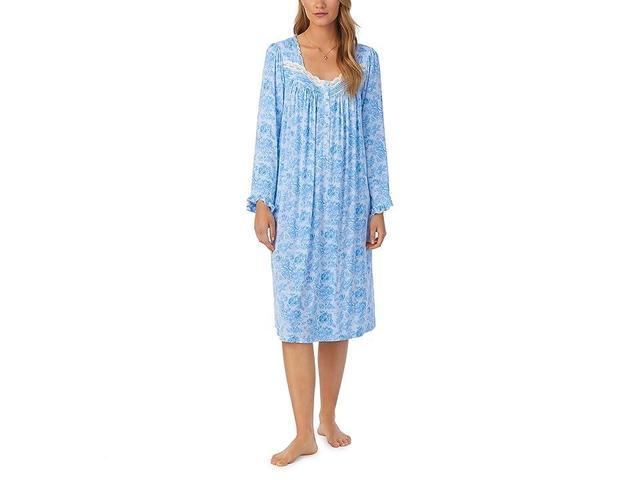 Eileen West Modal Long Sleeve Waltz Gown (Blue Roses) Women's Pajama Product Image