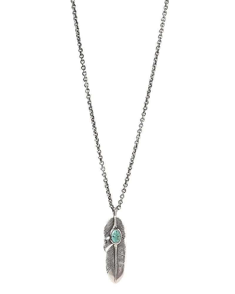 John Varvatos Collection Sterling Silver Artisan Metals Feather Turquoise Pendant Necklace, 24 Product Image