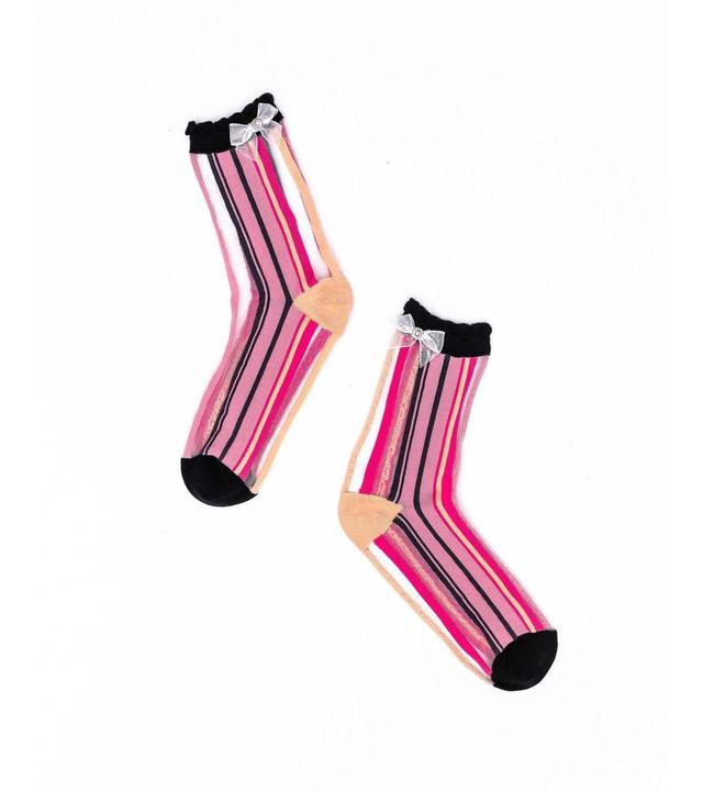 Sock Candy Womens Parisian Stripe Ruffle Bow Sheer Sock Product Image